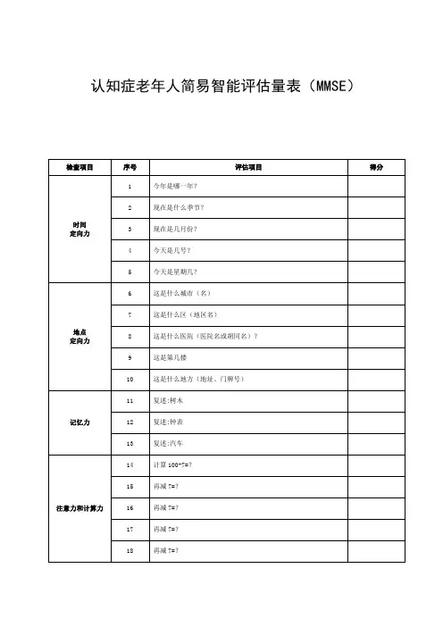 认知症老年人简易智能评估量表(MMSE)