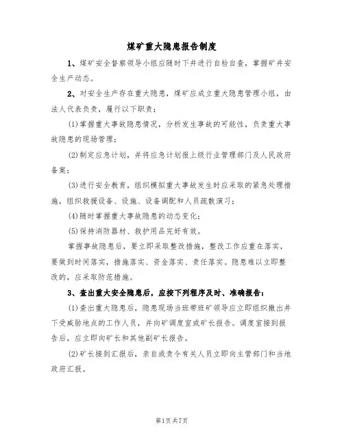 煤矿重大隐患报告制度(5篇)