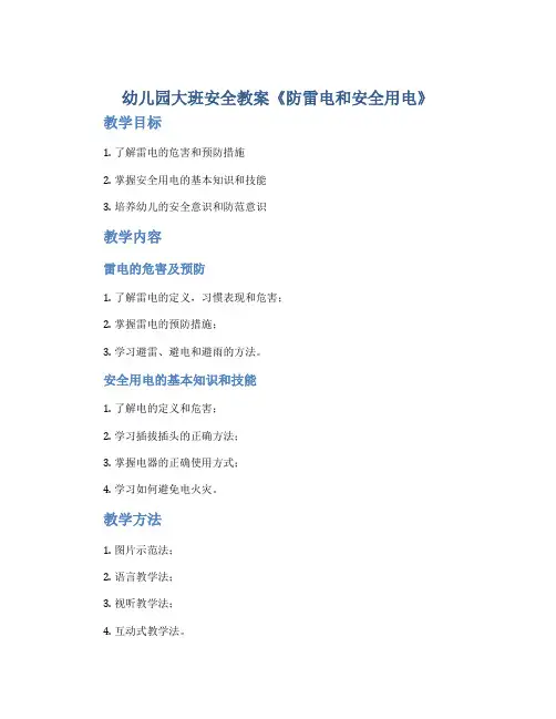 幼儿园大班安全教案《防雷电和安全用电》