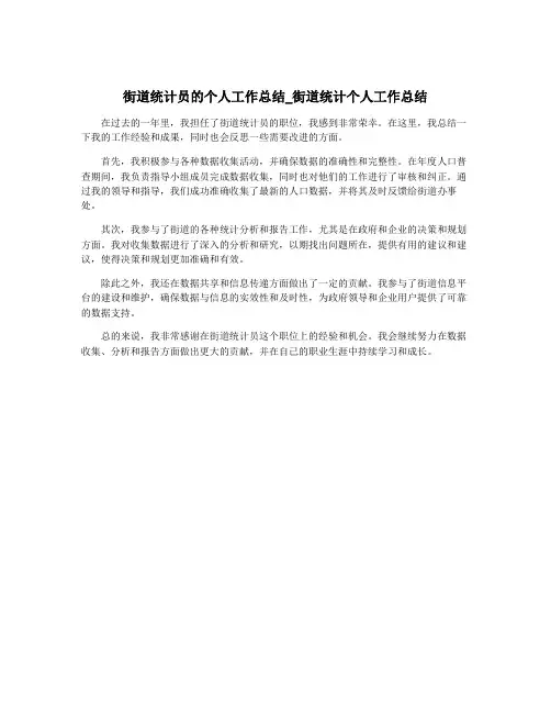 街道统计员的个人工作总结_街道统计个人工作总结