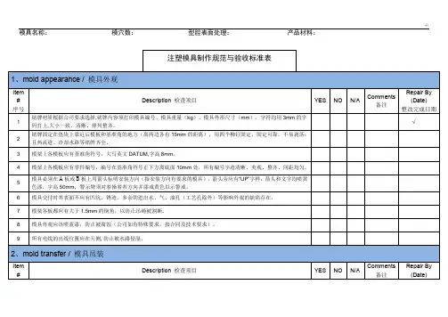 注塑模具设计制作标准规范与验收标准表