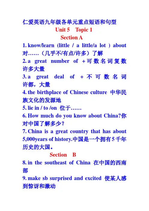 仁爱英语九下短语