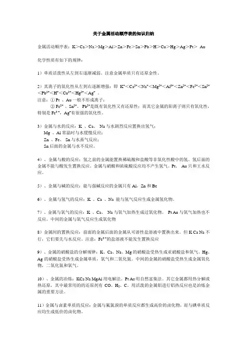 关于金属活动顺序表的知识归纳