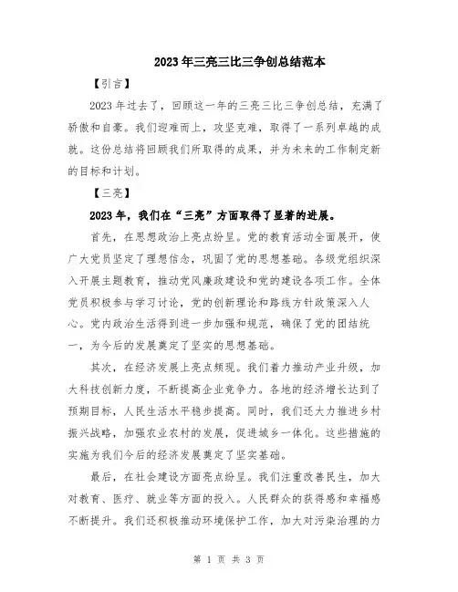 2023年三亮三比三争创总结范本