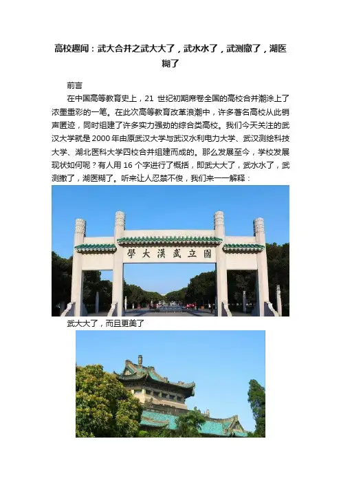 高校趣闻：武大合并之武大大了，武水水了，武测撤了，湖医糊了