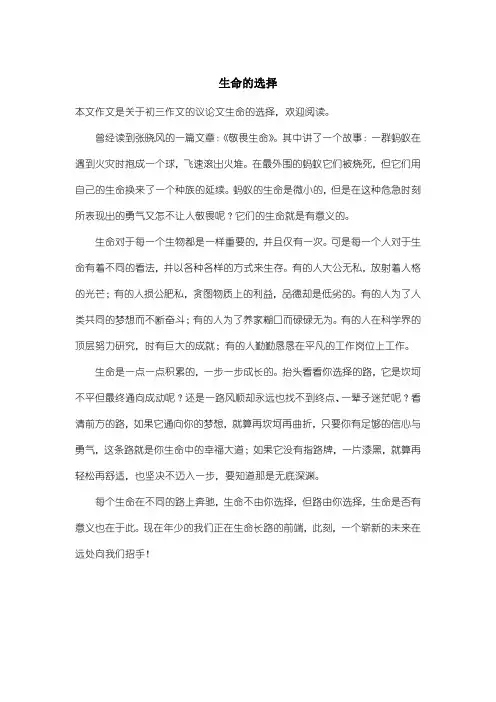 初中初三作文议论文：生命的选择