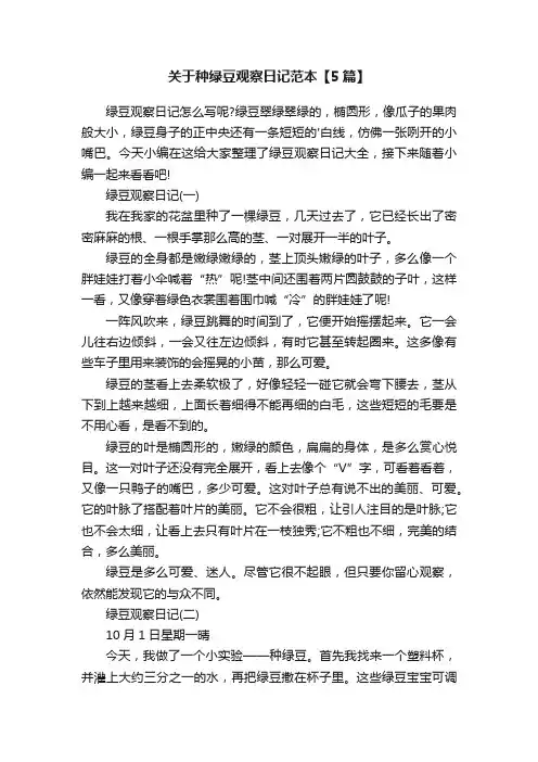 关于种绿豆观察日记范本【5篇】