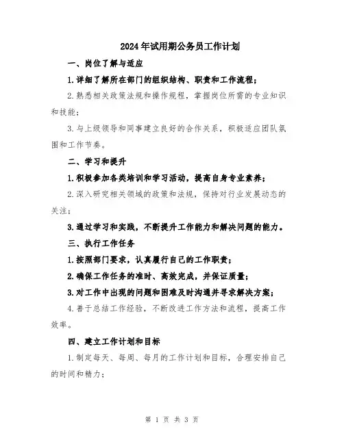 2024年试用期公务员工作计划