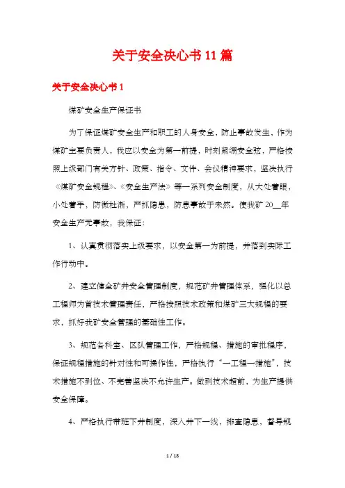 关于安全决心书11篇