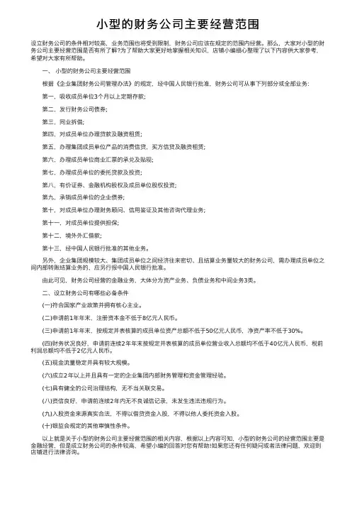 小型的财务公司主要经营范围