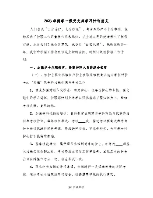 2023年两学一做党支部学习计划范文(2篇)