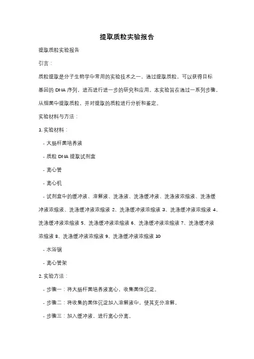 提取质粒实验报告