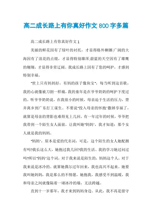 高二成长路上有你真好作文800字多篇