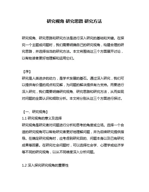 研究视角 研究思路 研究方法
