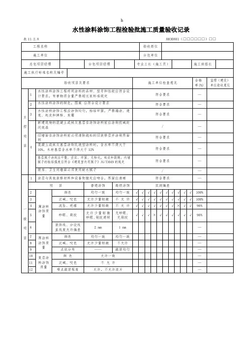 [建筑]水性涂料涂饰工程检验批施工质量验收记录