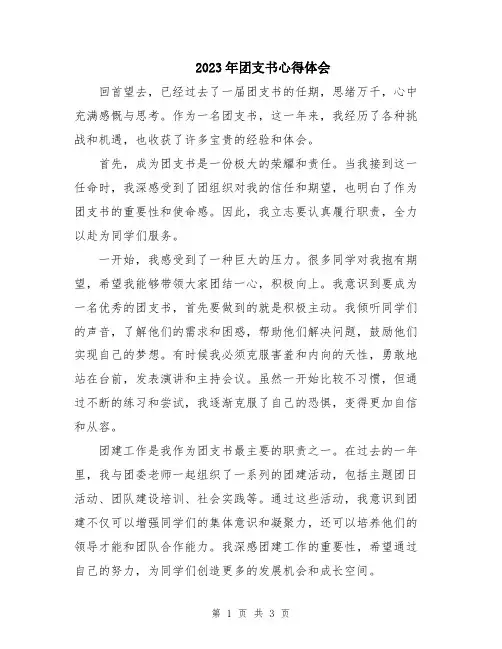 2023年团支书心得体会