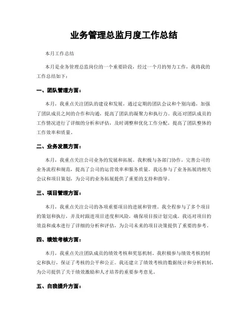 业务管理总监月度工作总结