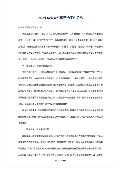 2024年安全专项整治工作总结