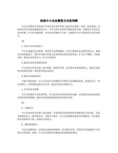 浅谈中小企业筹资方式的利弊