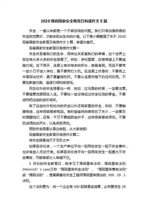 2020观看国家安全教育日有感作文5篇