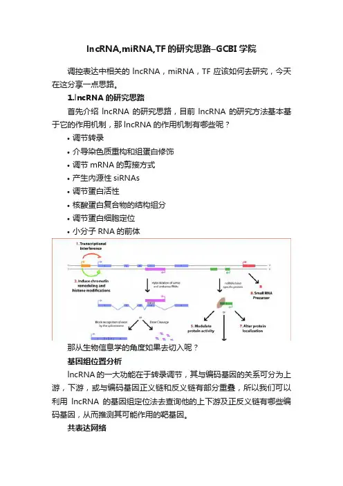 lncRNA,miRNA,TF的研究思路–GCBI学院