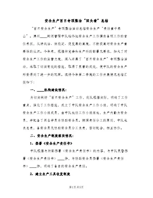 安全生产百日专项整治“回头看”总结（2篇）