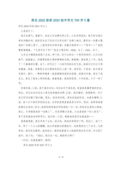 再见2022你好2023初中作文700字5篇