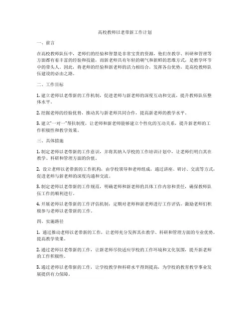 高校教师以老带新工作计划