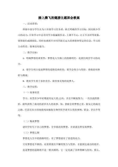 插上腾飞的翅膀 主题班会教案