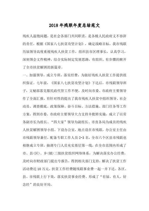2018年残联年度总结范文