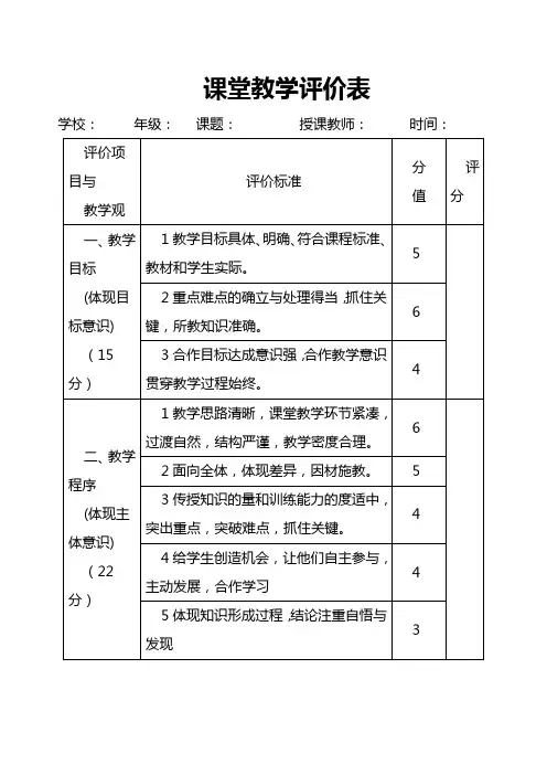 课堂教学评价表