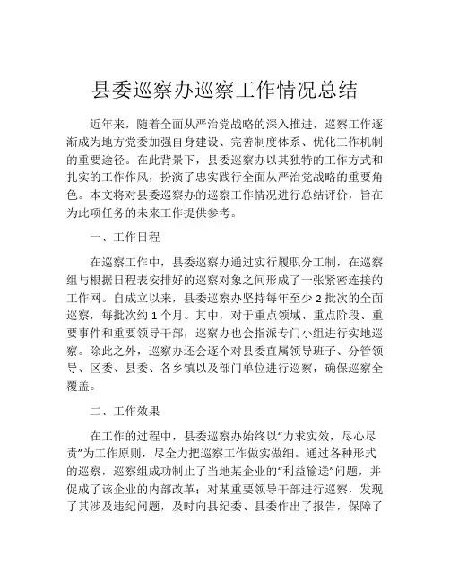 县委巡察办巡察工作情况总结