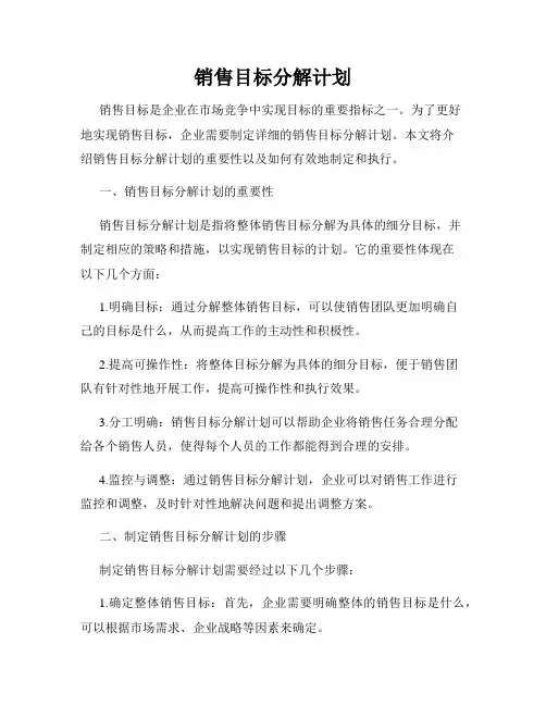 销售目标分解计划