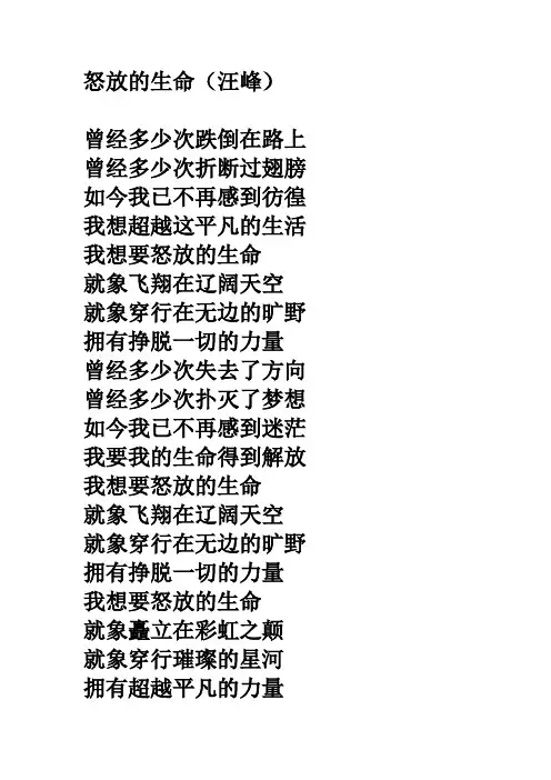 怒放的生命 歌词