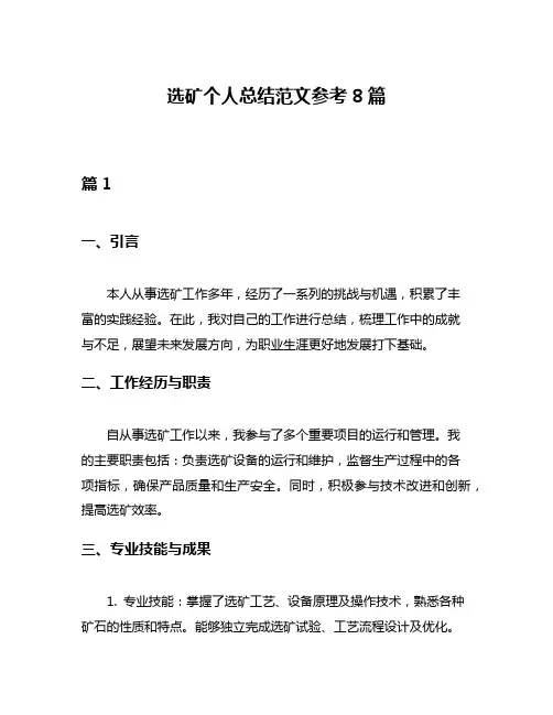 选矿个人总结范文参考8篇