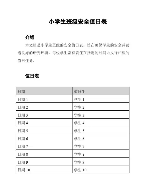 小学生班级安全值日表
