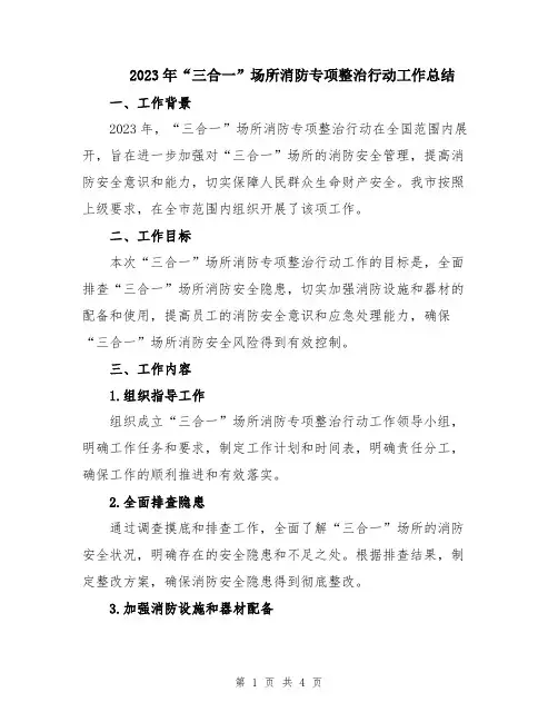 2023年“三合一”场所消防专项整治行动工作总结
