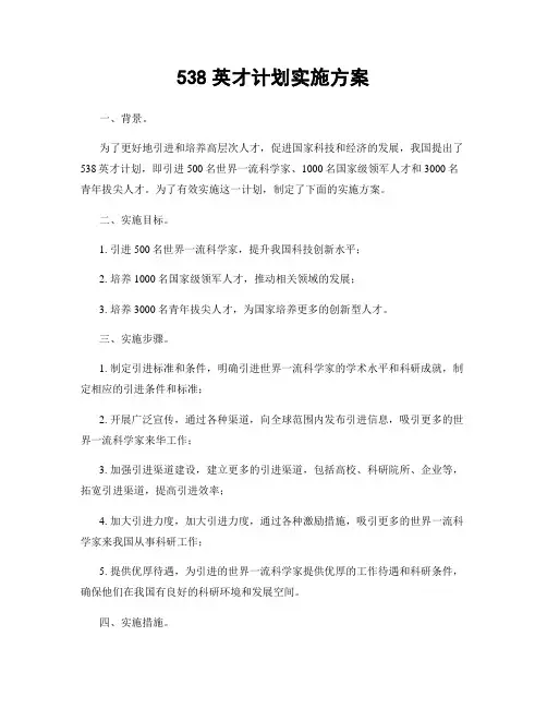 538英才计划实施方案