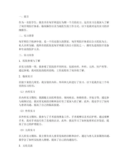 匈牙利医生实习报告