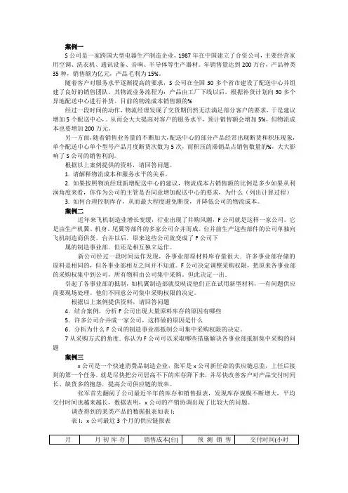 物流案例与实践习题及参考答案