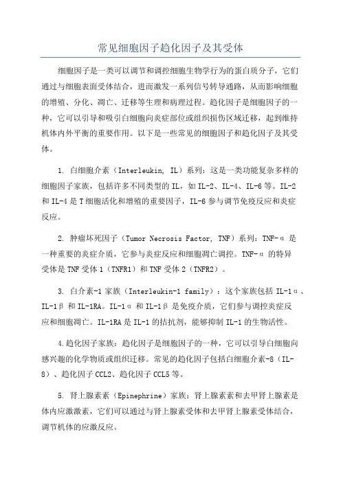 常见细胞因子趋化因子及其受体