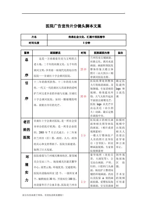 医院广告宣传片分镜头脚本文案