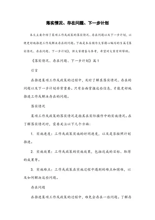 落实情况、存在问题、下一步计划