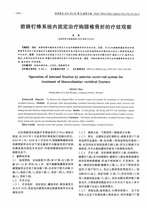 前路钉棒系统内固定治疗胸腰椎骨折的疗效观察