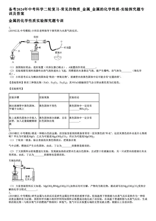 备考2024年中考科学二轮复习-常见的物质_金属_金属的化学性质-实验探究题专训及答案
