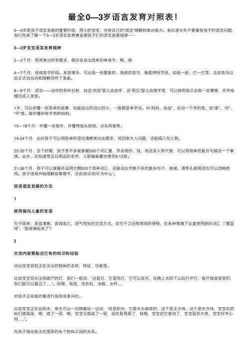 最全0—3岁语言发育对照表！