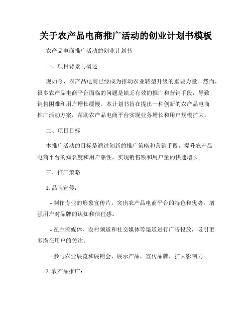 关于农产品电商推广活动的创业计划书模板