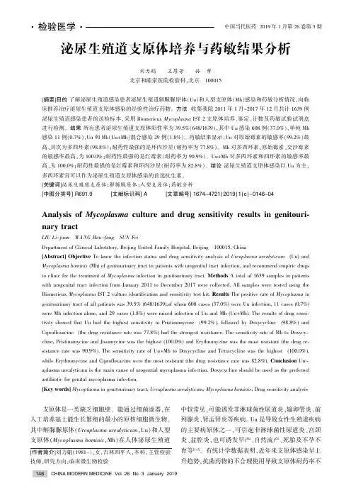 泌尿生殖道支原体培养与药敏结果分析