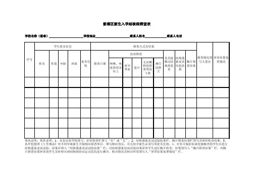 新生入学结核病筛查表