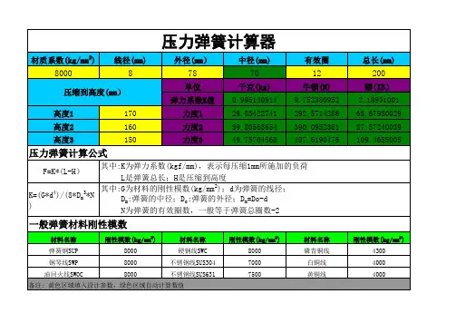 压力弹簧力度计算器及计算公式